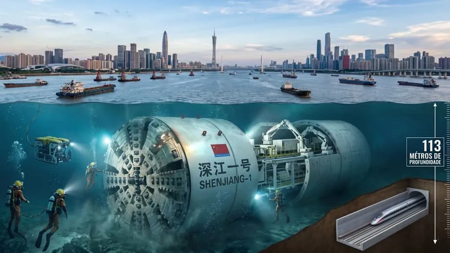 China escava o túnel ferroviário submarino mais profundo do mundo, a 113 metros abaixo do leito marinho